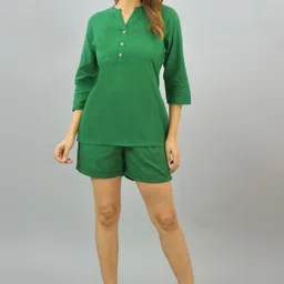 Anouk Rustic Mandarin Collar Pure Cotton Top With Shorts Co-Ords-picture-40