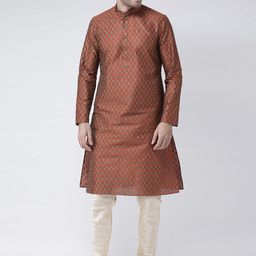 DEYANN Men Rust Orange Printed Straight Kurta-picture-33