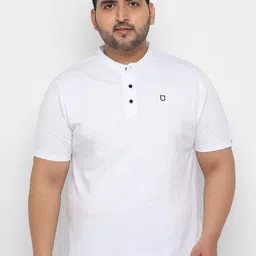 Urbano Plus Men White Solid Mandarin Collar Pure Cotton T-shirt-picture-27