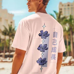 NOBERO Men Floral Printed Round Neck Cotton Oversized T-shirt-picture-31