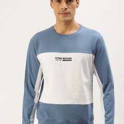 Flying Machine Men Blue & White Colourblocked Sweatshirt-picture-24