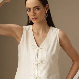 Chemistry Cotton Linen Shirt Style Crop Top-image-40