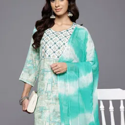 Varanga Embroidered Thread Work Kurta with Trousers & With Dupatta image 1