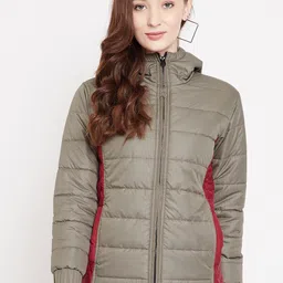 JUMP USA Women Khaki Colourblocked Water Resistant Padded Jacket-image-47