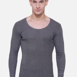 BODYCARE INSIDER Men Charcoal Grey Solid Slim-Fit Thermal T-shirt-image-4