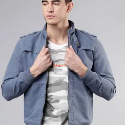 HIGHLANDER Men Blue Solid Bomber Jacket-picture-23