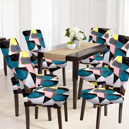 Cortina Set Of 6 Blue & Black Printed Chair Covers-picture-15