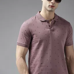 Roadster Men Mauve & Black Printed Polo Collar Pure Cotton T-shirt-picture-20