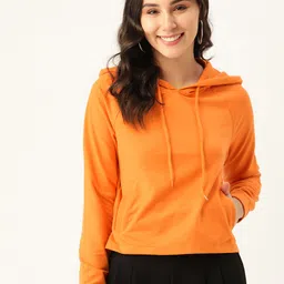 DressBerry Women Orange Solid Hooded Sweatshirt-picture-35