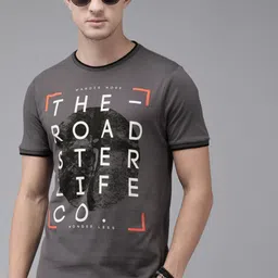 Roadster Men Grey Printed Round Neck Pure Cotton T-shirt-picture-20