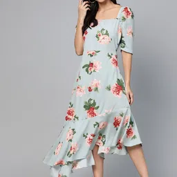 plusS Blue & Pink Floral Print A-Line Dress-picture-30