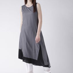 DODO & MOA Women Grey Solid Fit and Flare Dress-picture-20