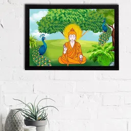 eCraftIndia Meditating Lord Buddha Satin Matt Texture Framed UV Wall Art-picture-34