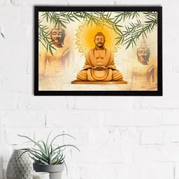 eCraftIndia Gold-Toned & Yellow Meditating Lord Buddha Satin Matt Textured UV Wall Art-image-23