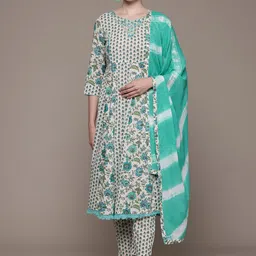 Readiprint Fashions Floral Printed Empire Mirror Work Pure Cotton Kurta Set-picture-11