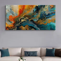 999Store Beige & Blue Canvas Abstract Wall Painting-image-83