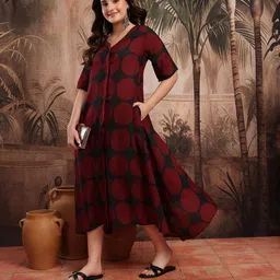 Sangria Geometric Print Asymmetric Fit & Flare Ethnic Dress-picture-30