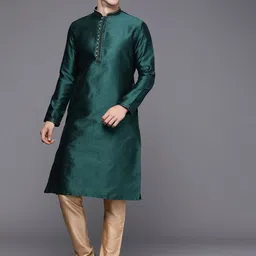 Manyavar Men Green Ethnic Motifs Textured Kurta with Churidar image 1