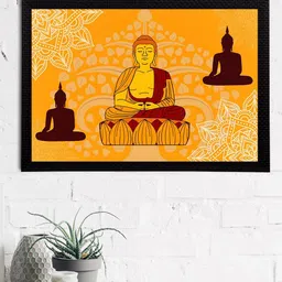 eCraftIndia Orange & Brown Meditating Lord Buddha Satin Matt Texture UV Art Painting-image-93