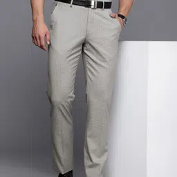 Louis Philippe Men Checked Slim Fit Formal Trousers-picture-21