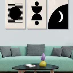999Store Set of 3 Grey & Black Dark Moon Canvas Wall Art-picture-41