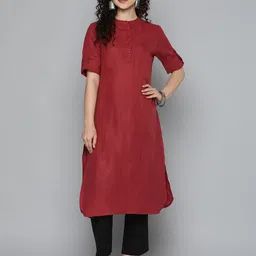 HERE&NOW Women Solid Roll-Up Sleeves Kurta-picture-36