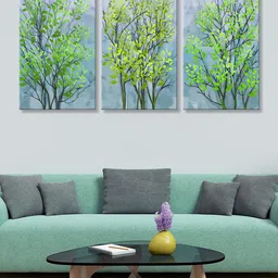 999Store Set of 3 Grey & Green Tree Canvas Wall Art-image-99