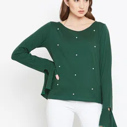 Zastraa Women Green Embellished Top-picture-12
