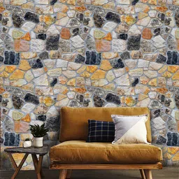 Jaamso Royals Grey & Yellow Stone Brick Wallpaper-image-98
