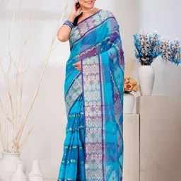 PuJoy Ethnic Motifs Zari Pure Cotton Taant Saree-picture-15