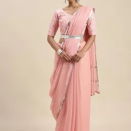 Mitera Pink Sequinned Border Saree-image-57