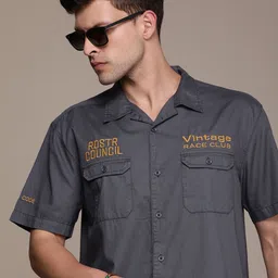Roadster Men Embroidered Relaxed Cuban Collar Pure Cotton Casual Shirt-image-89