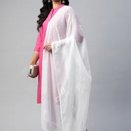 akheri White Embroidered Pure Cotton Dupatta with Chikankari-picture-46