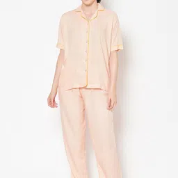 Cation Women Peach-Coloured Solid Night Suit-image-39