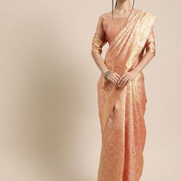 Mitera Cream-Coloured & Gold-Toned Silk Blend Woven Design Banarasi Saree-picture-21