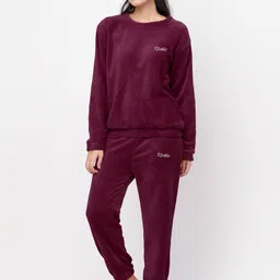 Women Maroon Solid Woolen Night suit-image-64