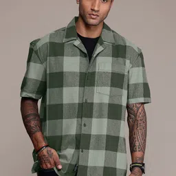 The Roadster Life Co. Relaxed Fit Checked Cuban Collar Pure Cotton Casual Shirt-image-96