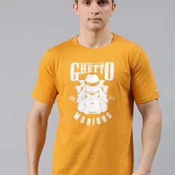 BRATMA Men Mustard Yellow Printed Round Neck T-shirt-picture-29