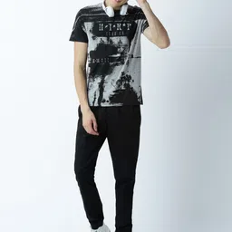 Huetrap Men Grey Melange & Black Printed T-shirt-picture-55