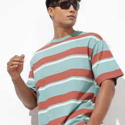 The Roadster Life Co. Striped Drop-Shoulder Sleeves Relaxed Fit Pure Cotton T-shirt-picture-41