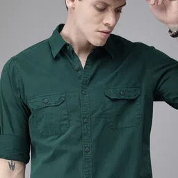 Roadster Men Green Regular Fit Solid Casual Sustainable Shirt-picture-18