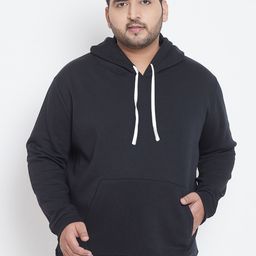 Instafab Plus Men Black Solid Hooded Sweatshirt-picture-3
