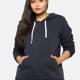 Instafab Plus Women Navy Blue Solid Hooded Sweatshirt-picture-13
