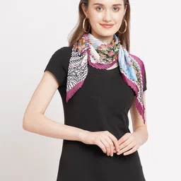 Cloth Haus India Women Orange & Blue Printed Pleated Scarf-image-36
