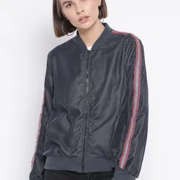 Oxolloxo Women Grey Solid Bomber-image-82