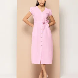 Chemistry Puff Sleeve Midi Dress with Tie-Up Belt-picture-34
