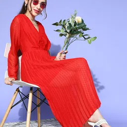 plusS Women Gorgeous Red Solid Volume Play Dress-picture-25