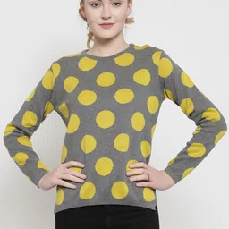 Kalt Women Grey & Yellow Printed Sweater-picture-42