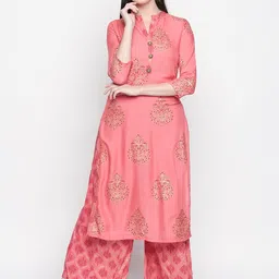 Ishin Women Pink Printed Kurti with Palazzos image 1