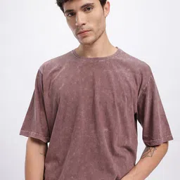 glitchez Washed Effect Pure Cotton Drop-Shoulder Sleeves Oversized T-shirt-image-5